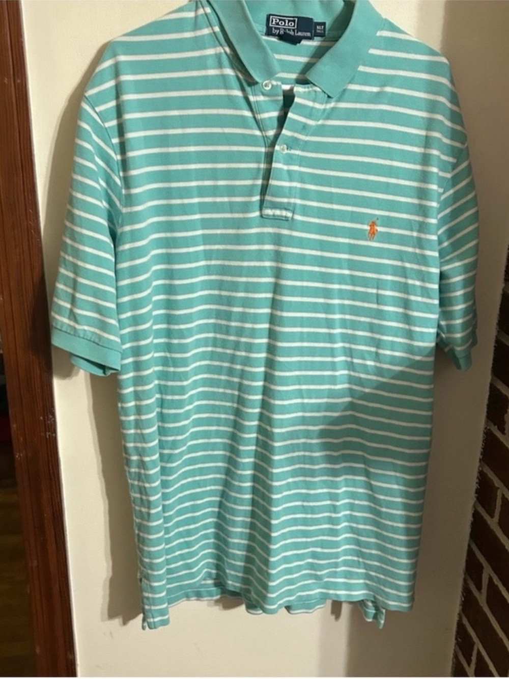Polo by Ralph Lauren Men’s Size XLT Aqua and White Striped Polo